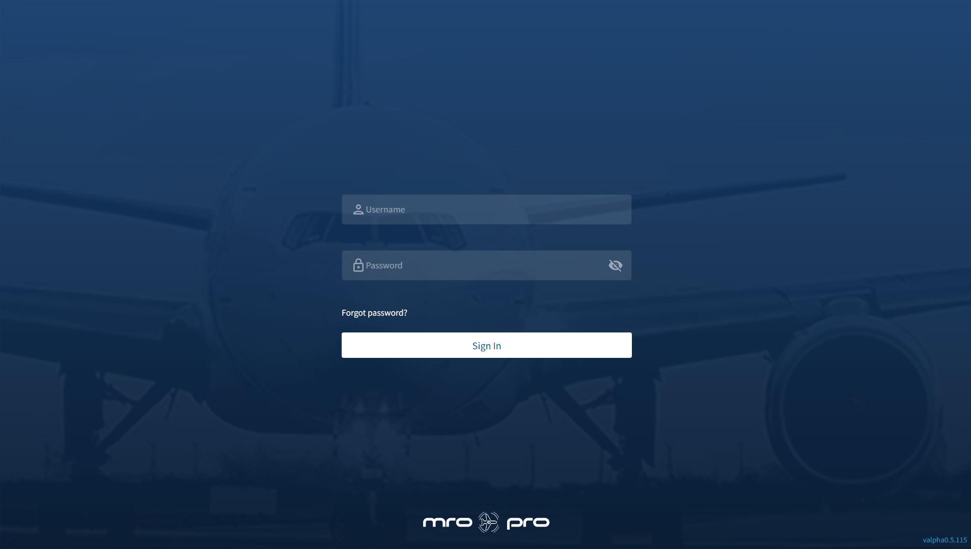 MRO-PRO login page Screenshot